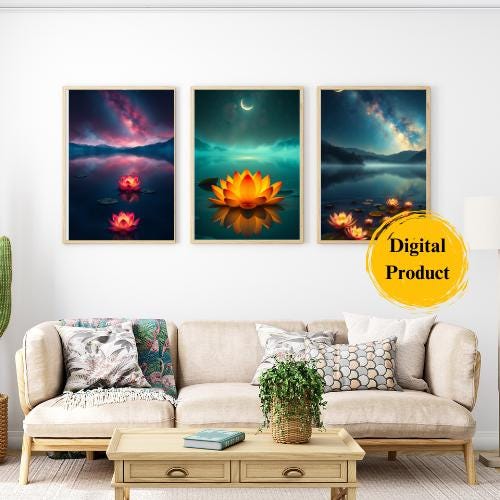 Lotus Flower Wall Art Prints: Mystical Nature Set of 3 (Digital Download)