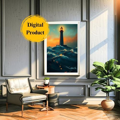 Lighthouse Coastal Art Prints: Mystical Ocean Set of 3 (Digital Download)