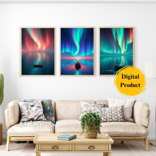 Aurora Borealis Print Set: Serene Lake, Northern Lights (Digital Prints)