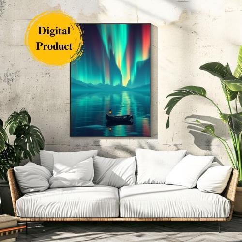 Aurora Borealis Print Set: Serene Lake, Northern Lights (Digital Prints)