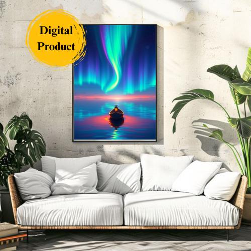 Aurora Borealis Print Set: Serene Lake, Northern Lights (Digital Prints)
