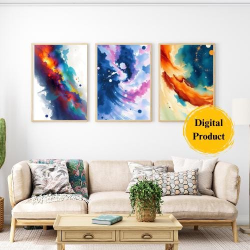 Cosmic Swirls Abstract Art Prints: Celestial Modern Decor (Digital Download)