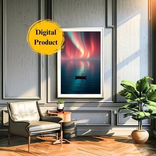Aurora Borealis Print Set: Serene Lake, Northern Lights (Digital Prints)