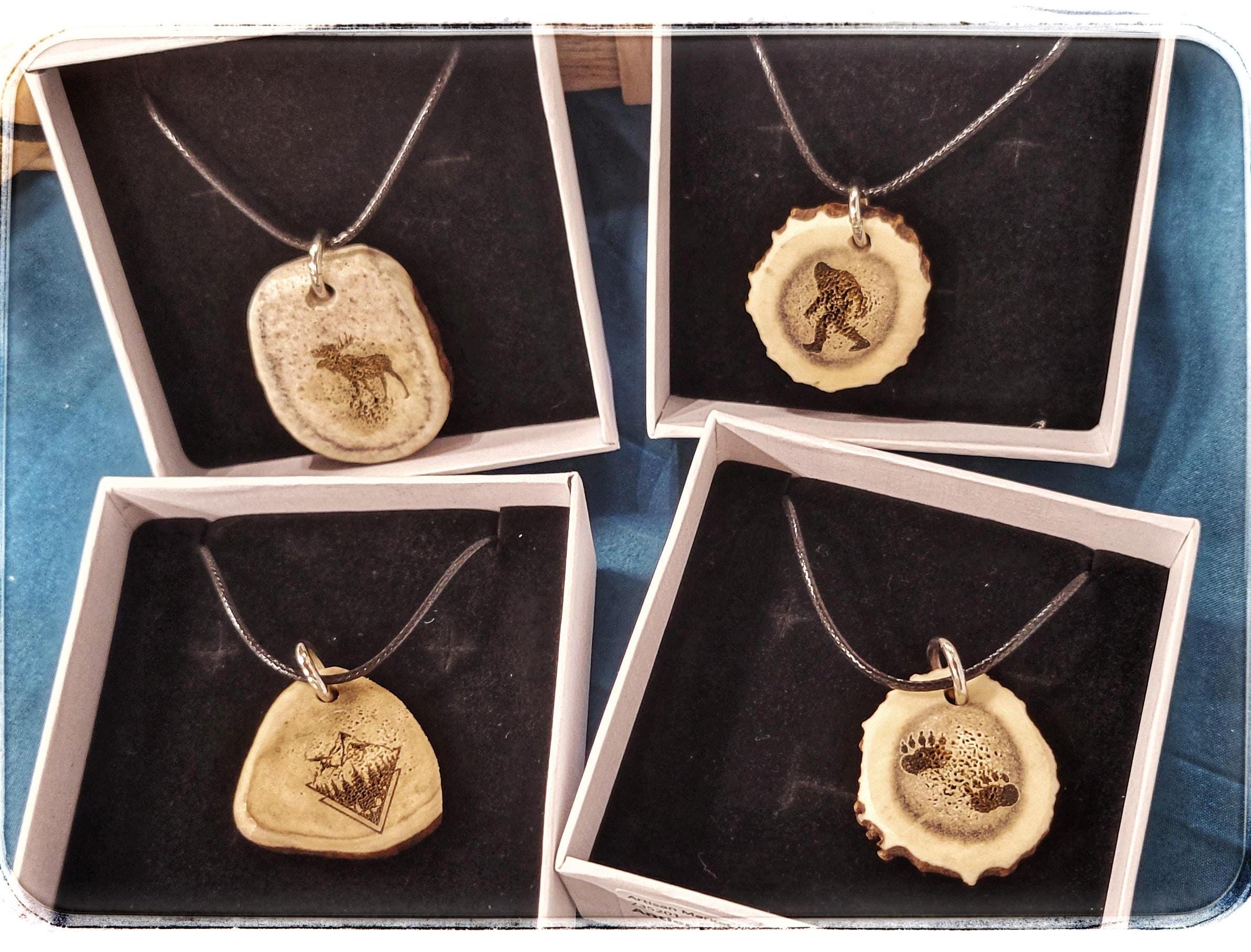 Handmade Engraved Antler Necklace: Nature Jewelry