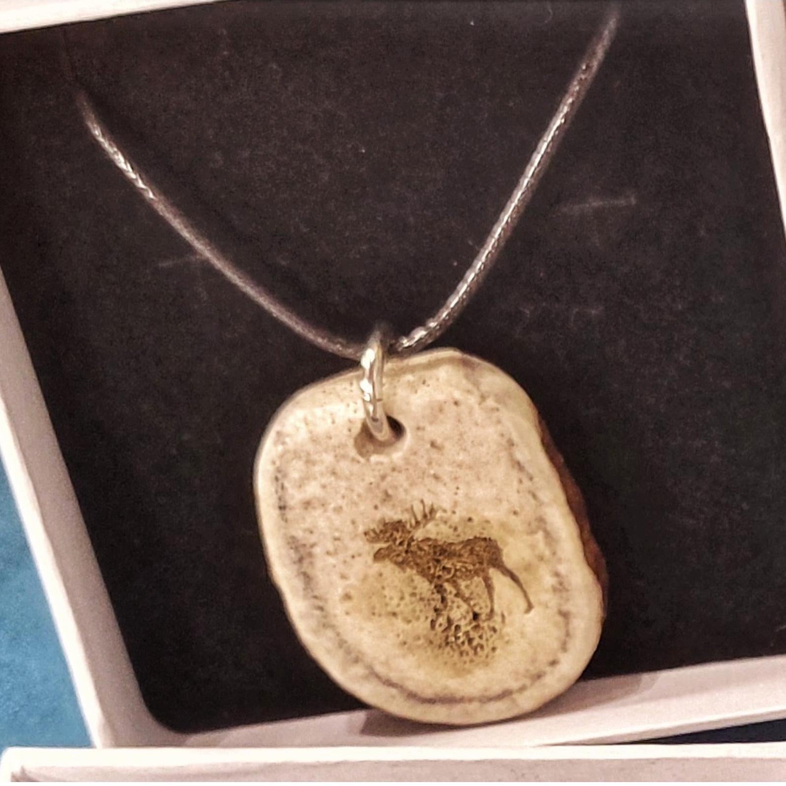 Handmade Engraved Antler Necklace: Nature Jewelry