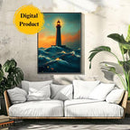 Lighthouse Coastal Art Prints: Mystical Ocean Set of 3 (Digital Download)