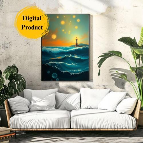 Lighthouse Coastal Art Prints: Mystical Ocean Set of 3 (Digital Download)