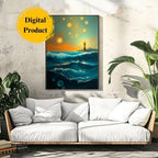Lighthouse Coastal Art Prints: Mystical Ocean Set of 3 (Digital Download)