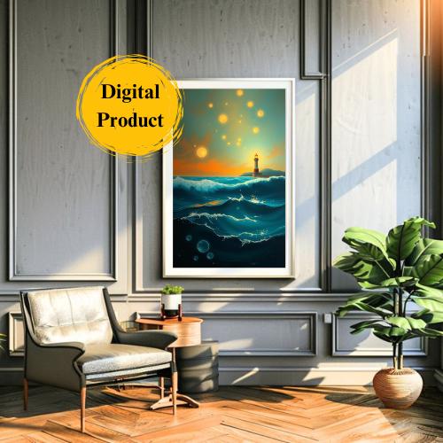 Lighthouse Coastal Art Prints: Mystical Ocean Set of 3 (Digital Download)