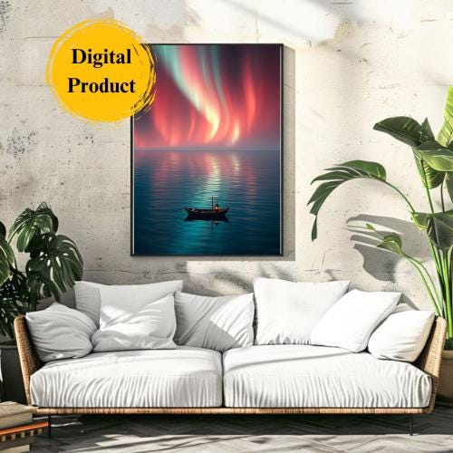 Aurora Borealis Print Set: Serene Lake, Northern Lights (Digital Prints)